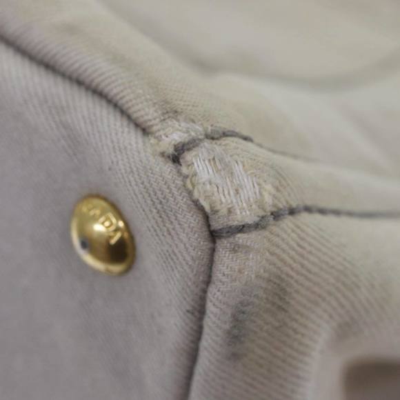 PRADA Canapa MM Hand Bag Canvas Gray Gold Auth 87230 - Picture 11 of 16